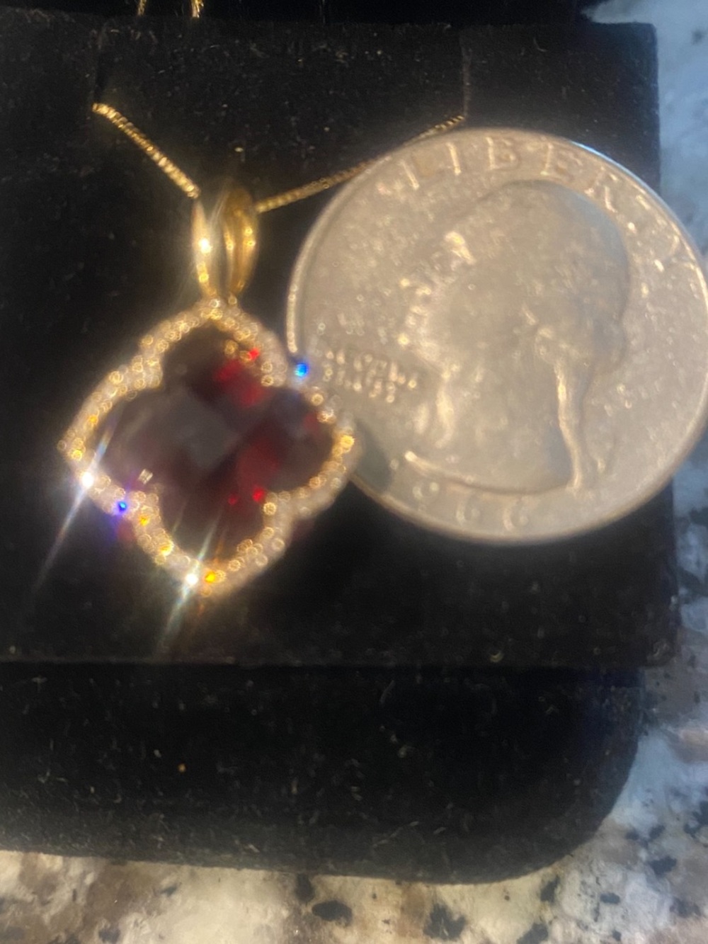 Garnet And Diamond Pendant and 18 inch Necklace 14k Yellow Gold. AMAZING!! - Picture 5 of 14